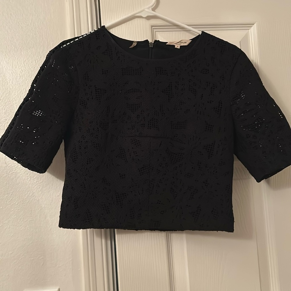 Rebecca Taylor black lace crop top size 4